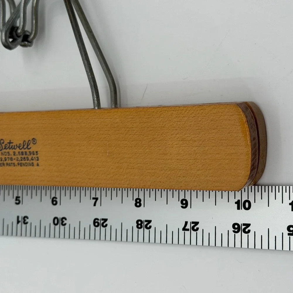 Vtg Setwell Clamp Pants Hangers LOT of 3 Wooden Metal Hook MCM Retro Clamping
